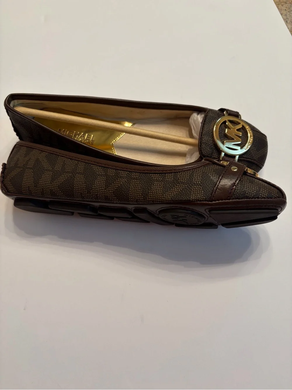 Michael Kors Fulton Brown Logo Moccasin Ballet Flats